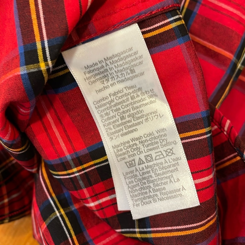 Crewcuts Shirt J Crew Boys Tartan Paid Button Down Poplin Red Black Size 8 Boy - Picture 6 of 7